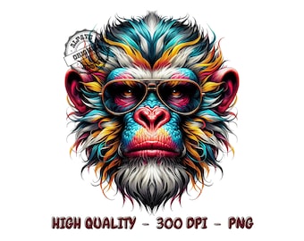 Cool Colorful Monkey PNG, Sublimation Design (Digital Download)