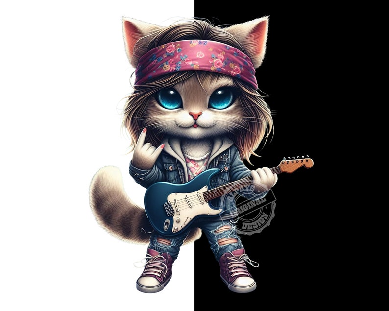 Rocker Cat Guitar PNG, Sublimation File (digital Download) - Etsy