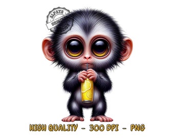 Cute Monkey PNG, Sublimation Designs, T-Shirt Prints (Digital Download)