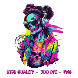 Colorful girl skull png files for sublimation,shirt designs, skull dtf designs, colorful shirt designs, colorful png for shirt,girl png