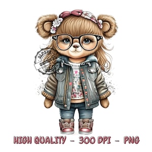 Cute girl teddy bear png files for sublimation shirt designs 300 dpi png sublimation designs for shirts dtf designs digital printing png