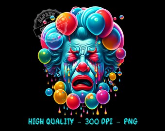 Crying Clown PNG, Colorful DTF DTG Shirt Print (Digital Download)