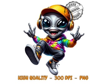Hip Hop Alien PNG, Colorful T-Shirt Print (Digital Download)
