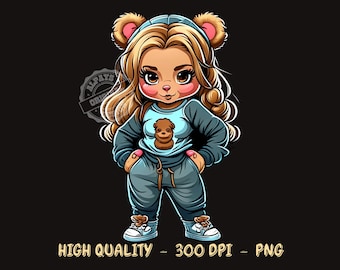 Blonde Bear Girl PNG Clipart for Sublimation, Trendy Shirt Design (300 DPI)