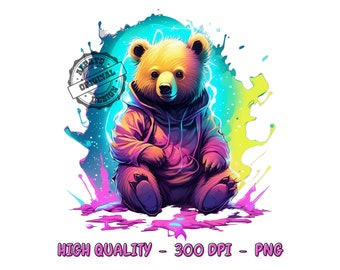 Colorful Bear Hoodie PNG, Shirt Designs (300 DPI)