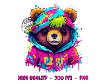 Colorful Teddy Bear PNG, Trendy Shirt Design (Digital Download)