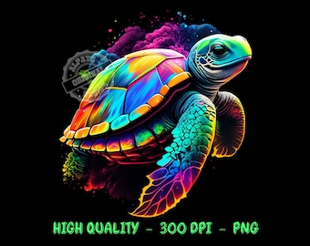 Colorful turtle png files for sublimation, 300 dpi png, cute colorful turtle png, png for colorful prints, shirt designs, dtf designs
