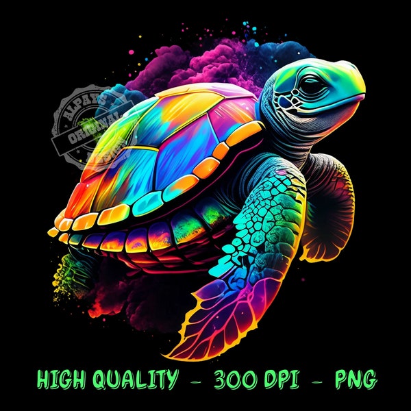 Colorful turtle png files for sublimation, 300 dpi png, cute colorful turtle png, png for colorful prints, shirt designs, dtf designs