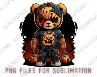 Halloween-teddybeer, png, griezelige pompoen (digitale download)