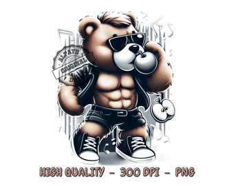 Singer Teddy Bear PNG, Cool Shirt Design (Digital Download)
