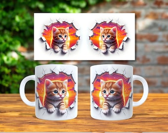 3D Sunset Cat Mug Sublimation Design (Digital Download)