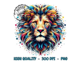 Colorful Lion PNG, Sublimation Design, DTF Designs (Digital Download)