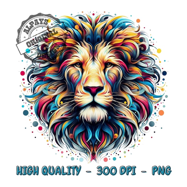 Colorful lion for sublimation, lion png for shirt, dtf designs, t-shirt designs, cool lion png