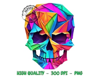 Calavera geométrica colorida PNG – Diseño de sublimación (Descarga digital)