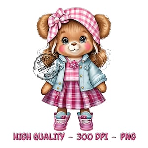 Pink girl teddy bear png files for sublimation shirt designs 300 dpi png pink girl png dtf designs cute shirt design digital printing