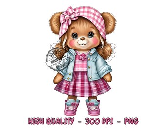 Pink Teddy Bear Girl PNG, Sublimation Design (Digital Download)