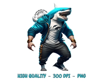 Urban Shark PNG, projekt sublimacyjny, wydruk DTF/DTG (pobranie cyfrowe)