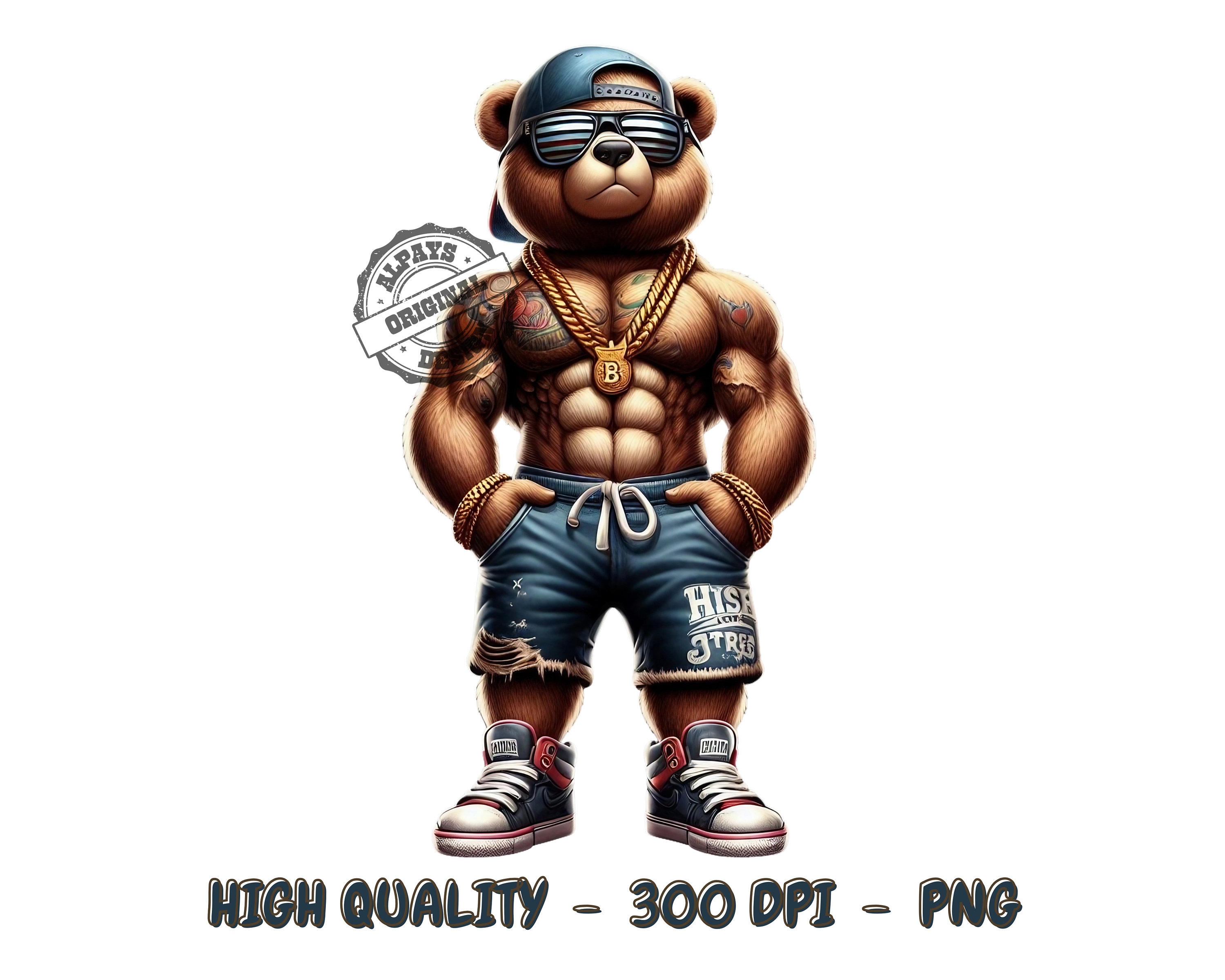 Hip hop teddy bear png file for sublimation, gym teddy bear png for shirt, 300 dpi png, dtf designs, cool teddy bear shirt, hip hop designs