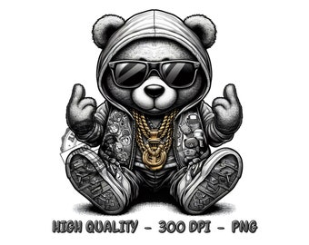 Hip hop teddy bear png png for print on demand quality png for shirts apparel designs 300 dpi image black white png trend png
