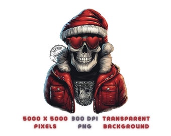Christmas Skull PNG, Heart Glasses, Sublimation Design (Digital Download)