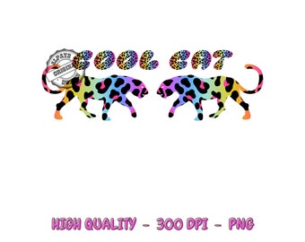Cool Cat Leopard PNG, Colorful Print for Shirts (Digital Download)