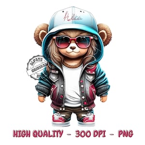 Cute teddy bear png, shirt designs, png files for sublimation, dtf designs, gansta girl teddy bear,cool teddy bear, teddy bear png