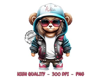 Gansta Girl Teddy Bear PNG, Disegni per magliette (Download digitale)