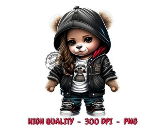 Teddy Bear in Hoodie PNG, Urban Clipart Design (Digital Download)