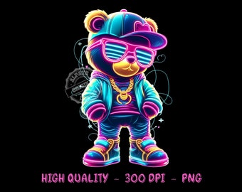 Neon teddy bear png for shirt design digital printing for Colorful png design dtf design png files for sublimation 300 dpi image