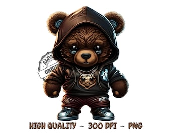 Cool Teddy Bear PNG File: Urban Streetwear Design (Digital Download)