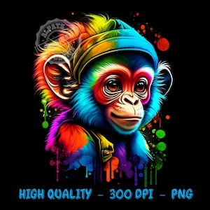 Colorful Monkey PNG Sublimation Designs, PNG Designs, T shirt design, Cute Monkey, Colorful Monkey, Tshirt Design, PNG For Shirts ,Png Files