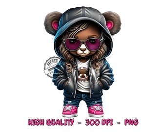 Cool girl teddy bear png files for sublimation shirt sublimation png for Colorful png design,hoodie designs,sublimation designs for shirts