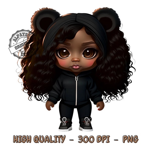 Long hair black girl png files for sublimation, sporty dressed black girl, 300 dpi png, curly haired black girl png, digital printing