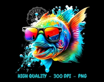 Pez con gafas PNG – Gráfico de sublimación colorido (Descarga digital)