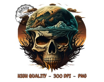 Calavera de la Tierra PNG – Diseño de sublimación, clipart imprimible (descarga digital)