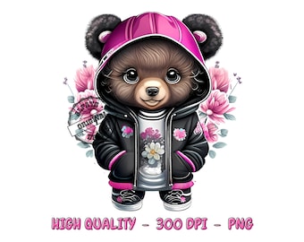Pink Teddy Bear Girl PNG, Shirt Sublimation Design (Digital Download)