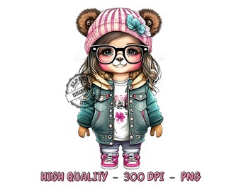 Girl Teddy Bear PNG Clipart: 300 DPI, Sublimation Design (Digital)
