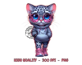 Leuk meisje met luipaard, png, hoodieontwerp (digitale download)