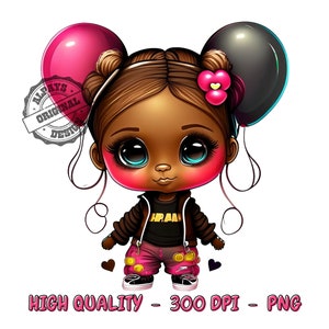 Black girl png files for sublimation - dtf designs - shirt designs - black girl in tracksuit - black girl holding balloons - 300dpi