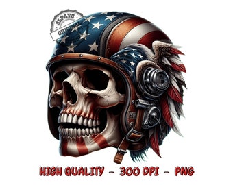 American Flag Skull PNG – Patriotic Sublimation Design (Digital Download)