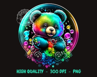 Floral Teddy Bear PNG, Colorful Clipart for Sublimation (Digital Download)