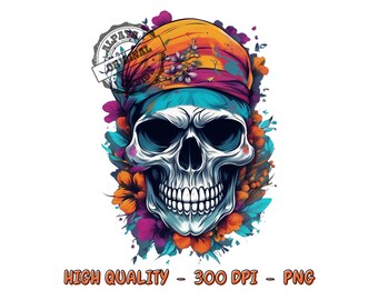 Calavera floral PNG, diseño de sublimación colorido (descarga digital)
