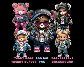 Trendy Teddy Bear PNG Bundle, Sublimation Designs (Digital Download)
