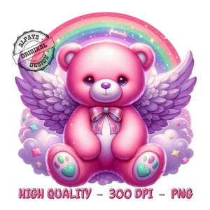 Engel rosa Teddybär PNG, Sublimationsdruck, DTF