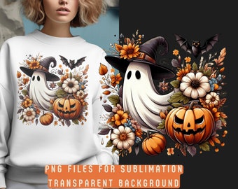 Halloween PNG, Spooky Ghost, Autumn, Hoodie designs, Fall PNG, Pumpkins, leaves PNG, Sublimation designs for shirts