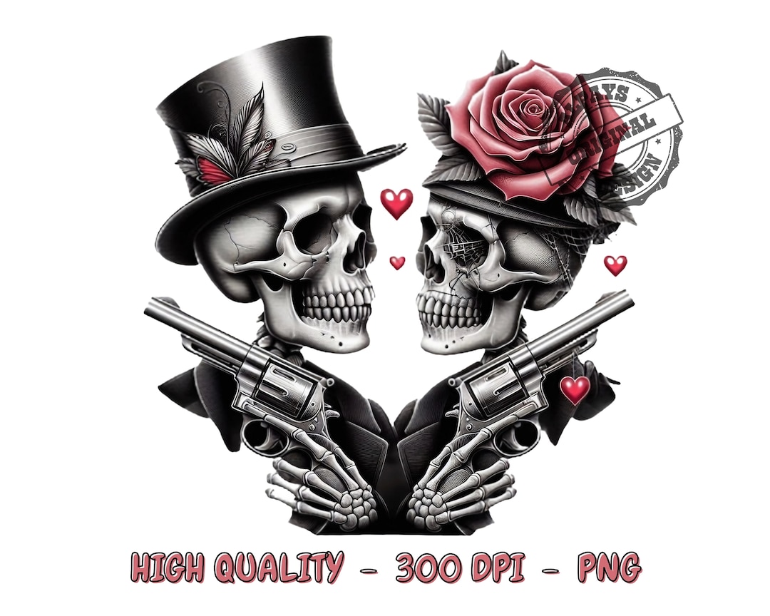 Tête de mort d'amant png pour sublimation - crâne de Saint-Valentin png