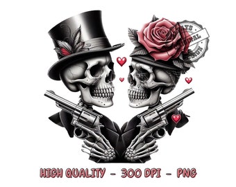 Skull Lovers PNG – Valentine's Day Sublimation Design