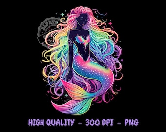 Colorful mermaid png for shirt, png files for sublimation, dtf designs, hoodie designs, mermaid shirt, mermaid png, colorful shirt png