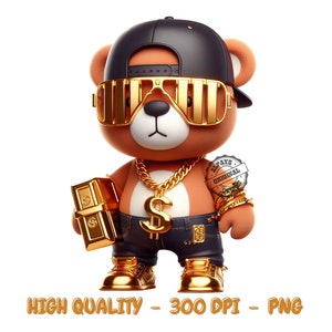Graffiti Hip Hop Teddy Bear Holding Money, Hip Hop Teddy Bear Shirt, Cartoon Teddy Bear, Cash, Sublimation Design, Teddy Bear png