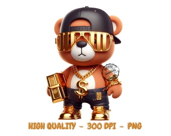 Hip Hop Teddy Bear PNG, Graffiti Cartoon Design (Digital Download)